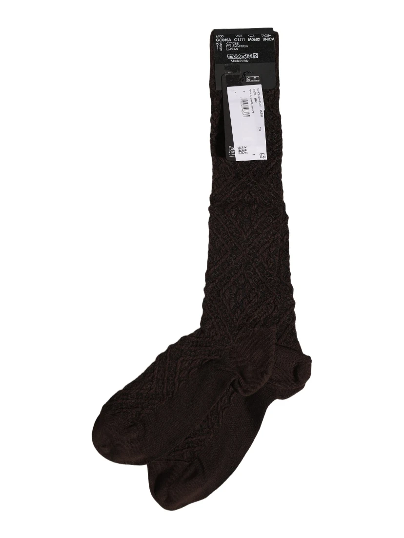 Dark Brown Cotton Knit Knee High Accessory One Size Socks