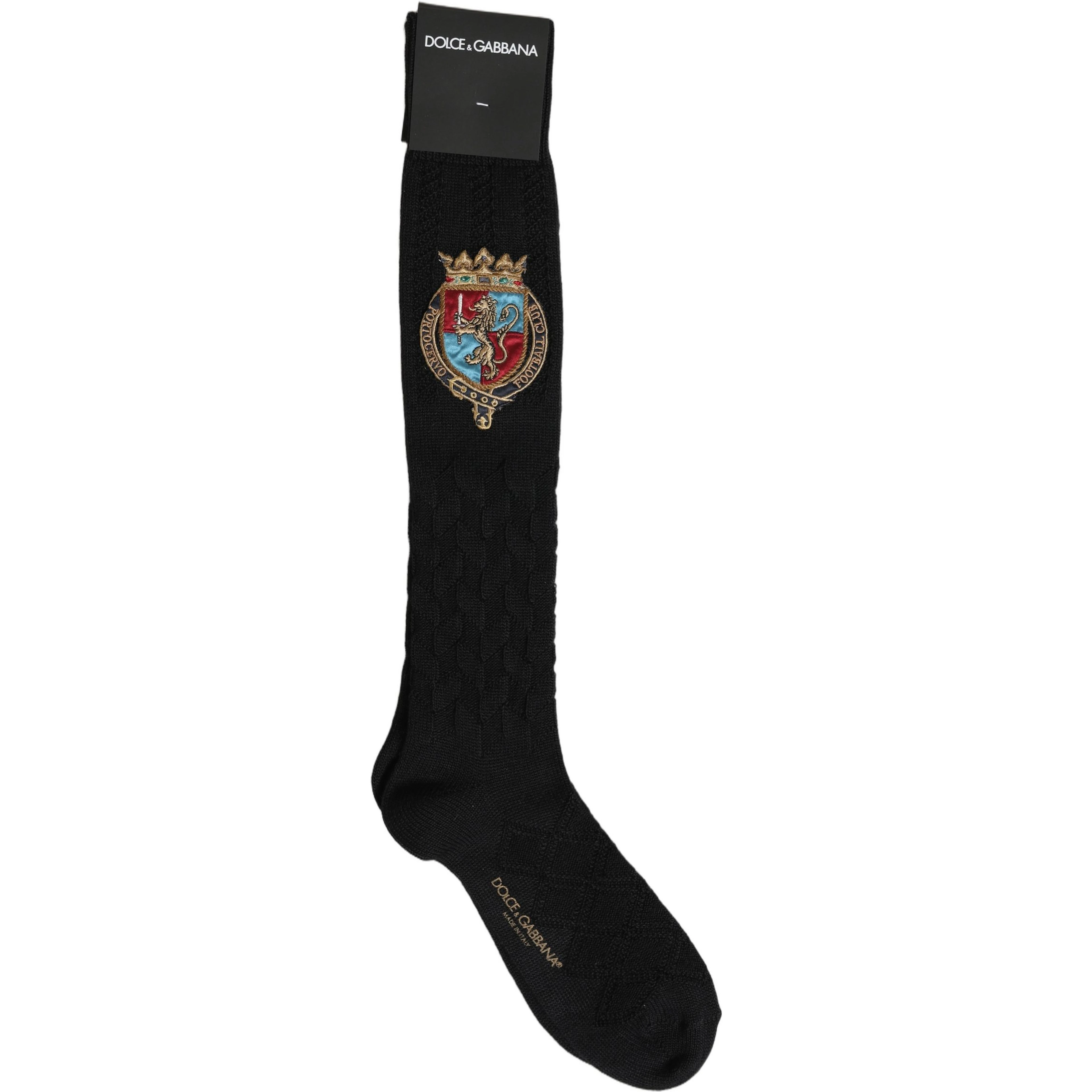 Men Black Wool Crest Logo Knee High Accessory Socks