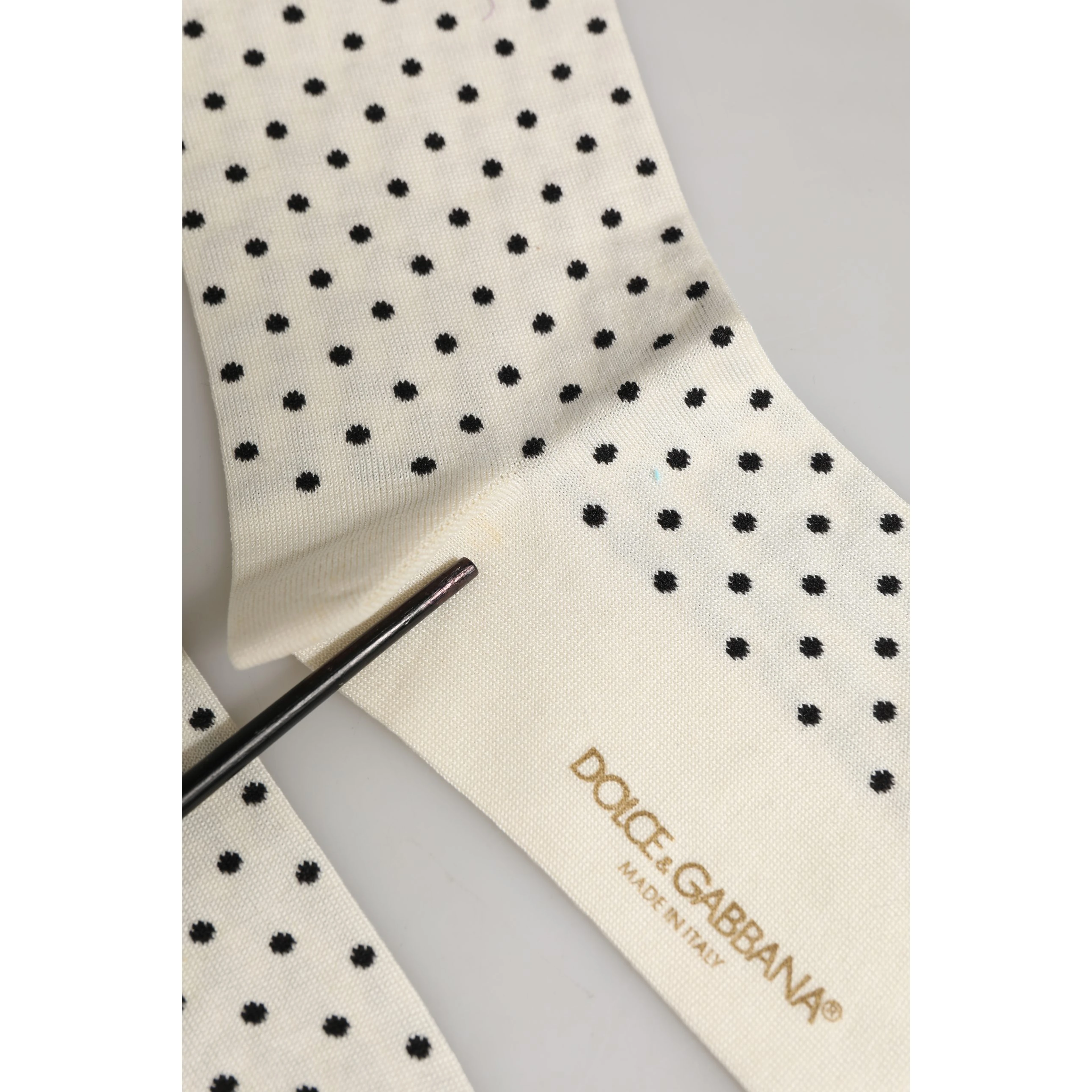Off White Cotton Polka Dot Mid Calf Accessory Socks