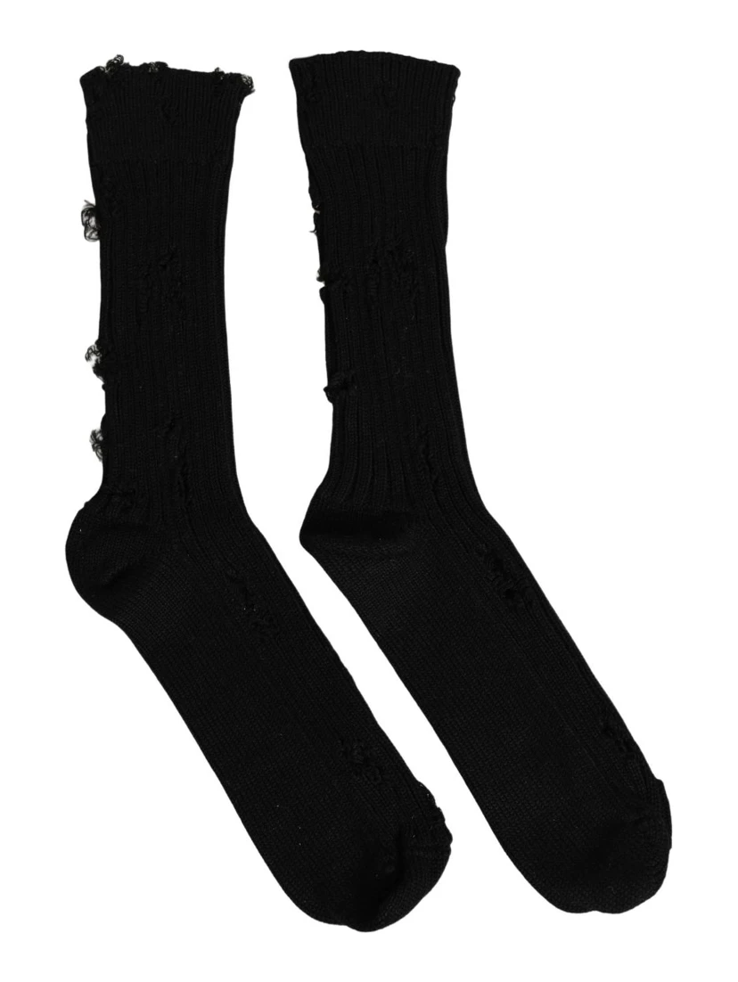 Black Cotton Distressed Mid Calf Accessory Socks