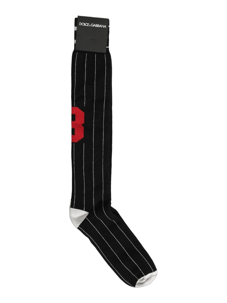 Men Black Pinstripe Logo Knee High Accessory Socks alternative