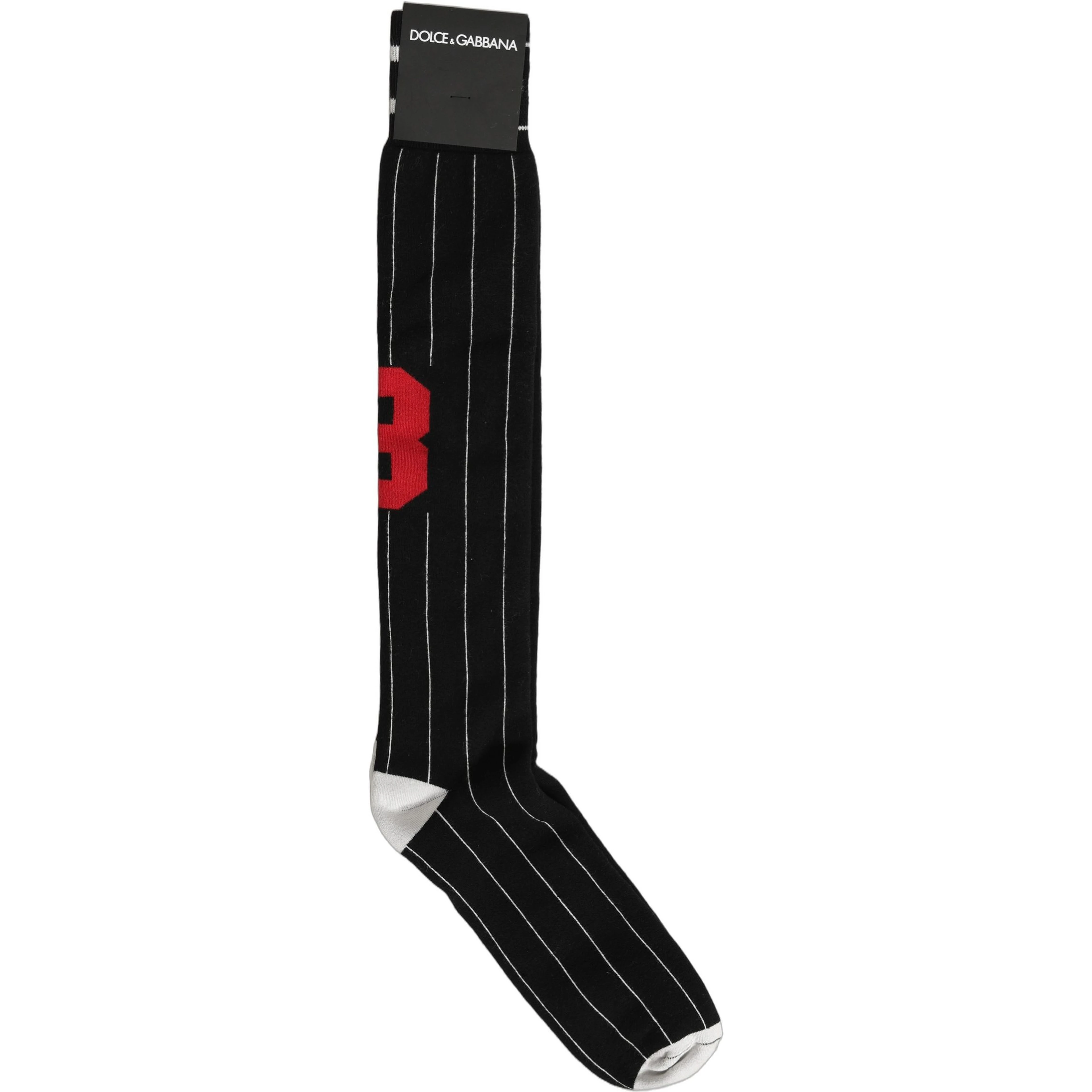 Men Black Pinstripe Logo Knee High Accessory Socks