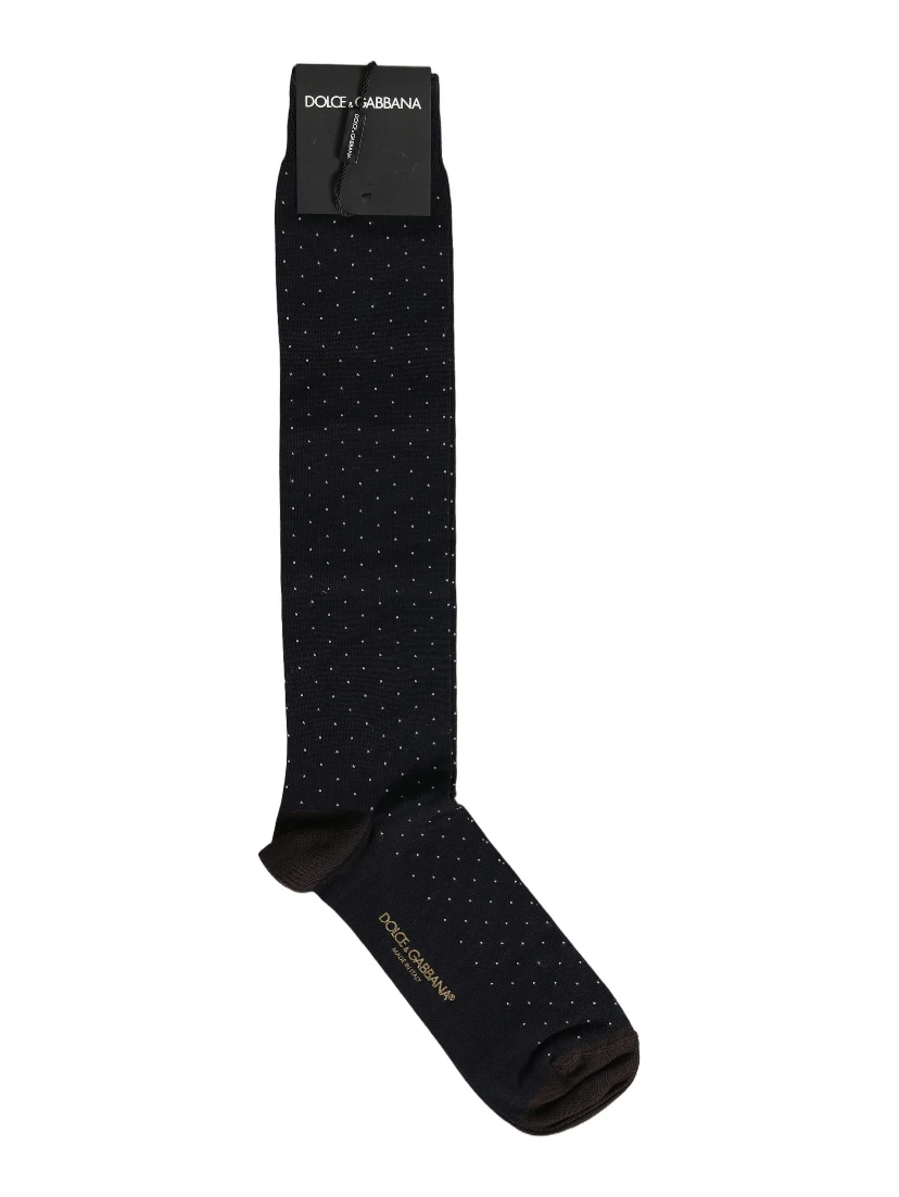Men Black Cotton Polka Dot Over The Calf Socks