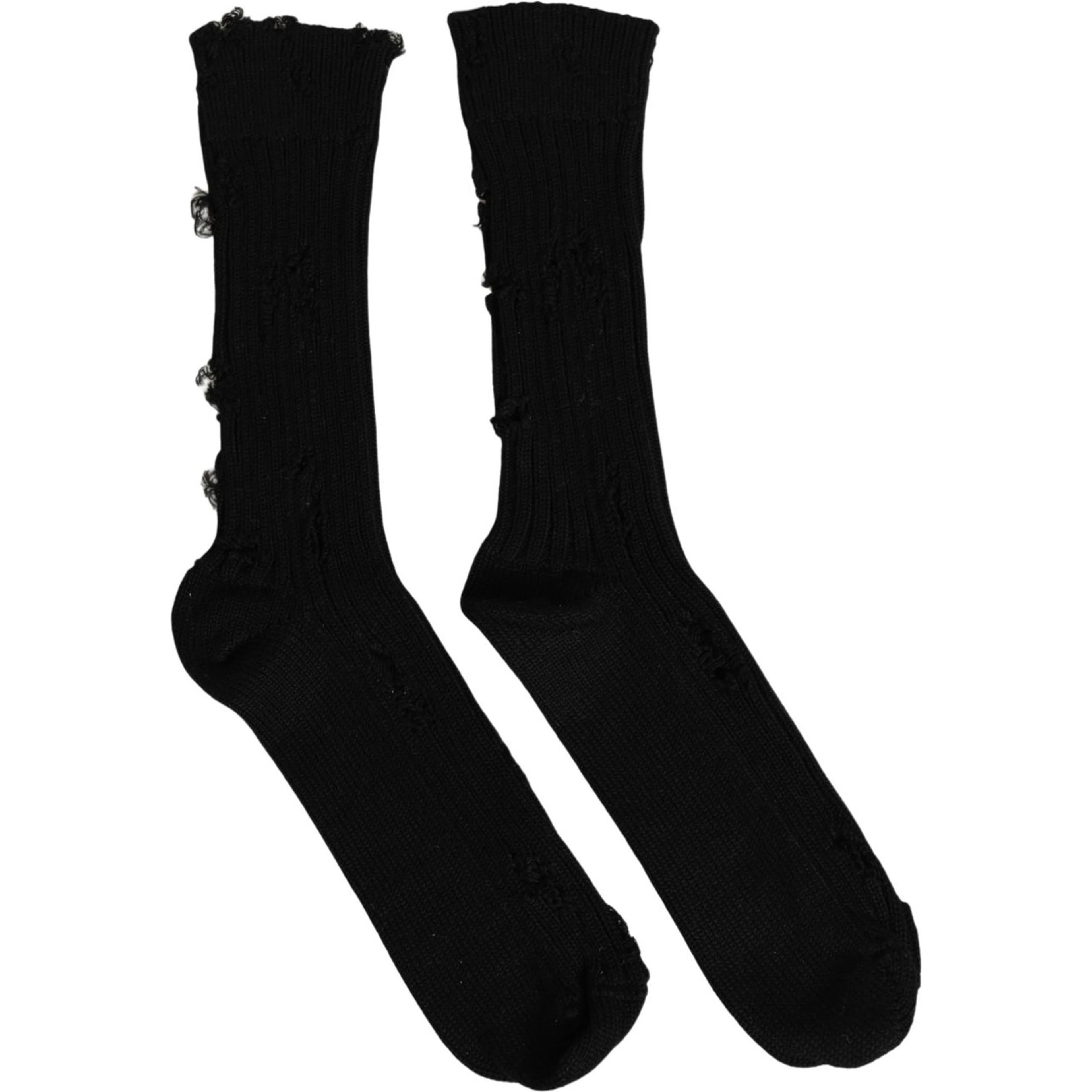 Black Cotton Distressed Mid Calf Accessory Socks