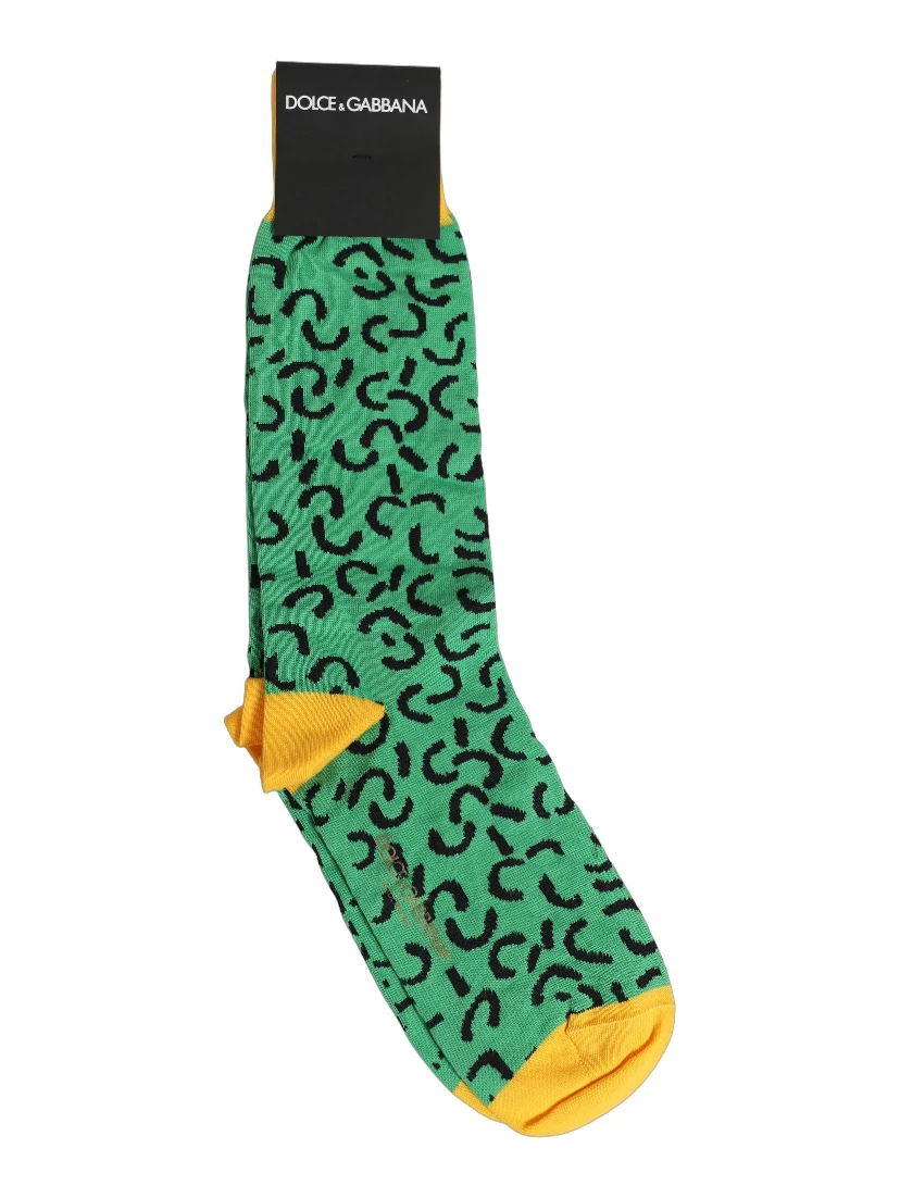 Men Green Cotton Abstract Mid Calf Accessory Socks