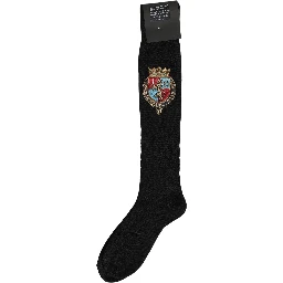 Men Black Wool Crest Logo Knee High Accessory Socks