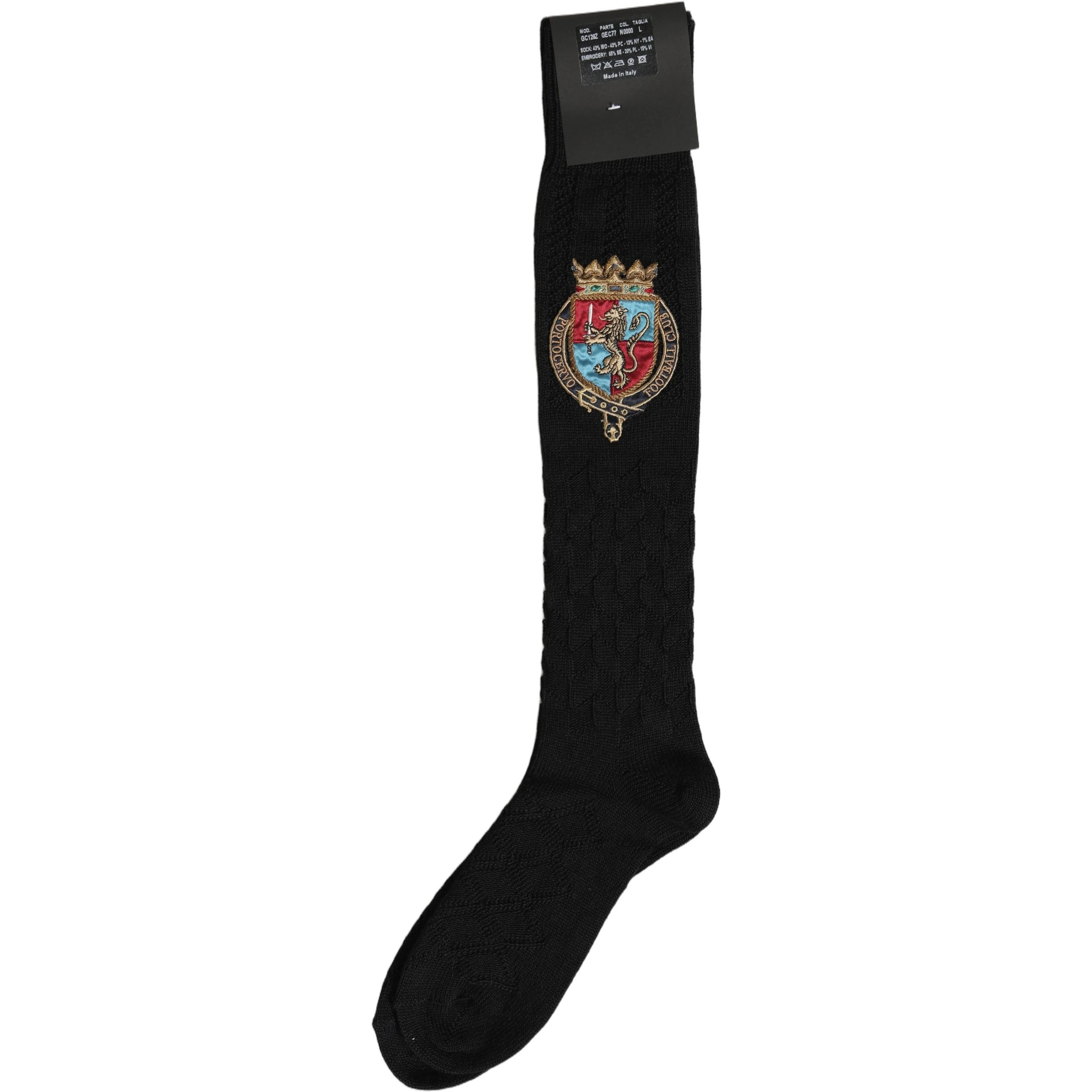 Men Black Wool Crest Logo Knee High Accessory Socks