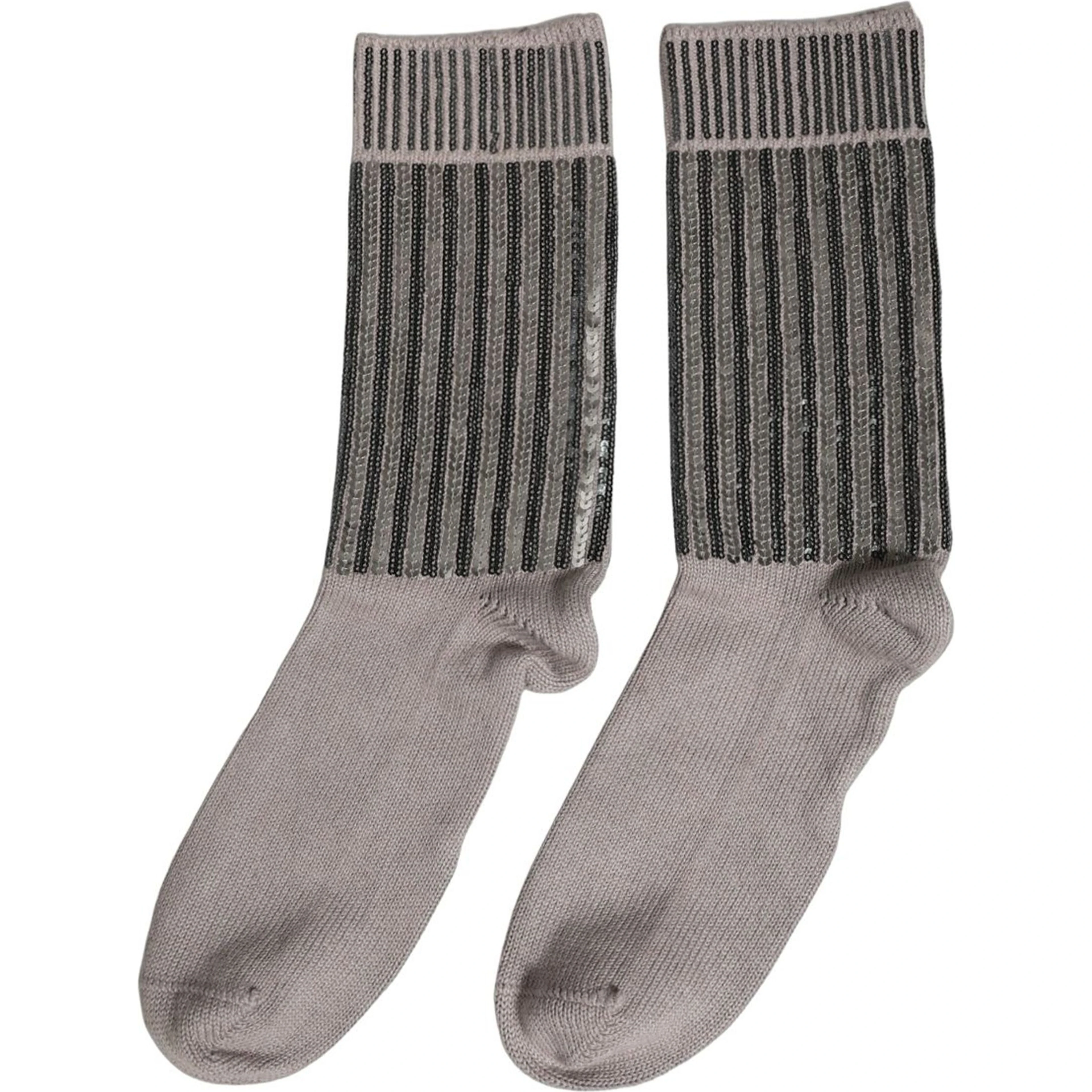 Gray Sequin Cotton Knit Mid Calf Accessory Socks