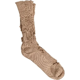 Beige Cotton Distressed Mid Calf Accessory Socks