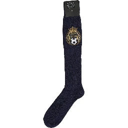 Navy Blue Wool Crest Logo Knee High Accessory Socks
