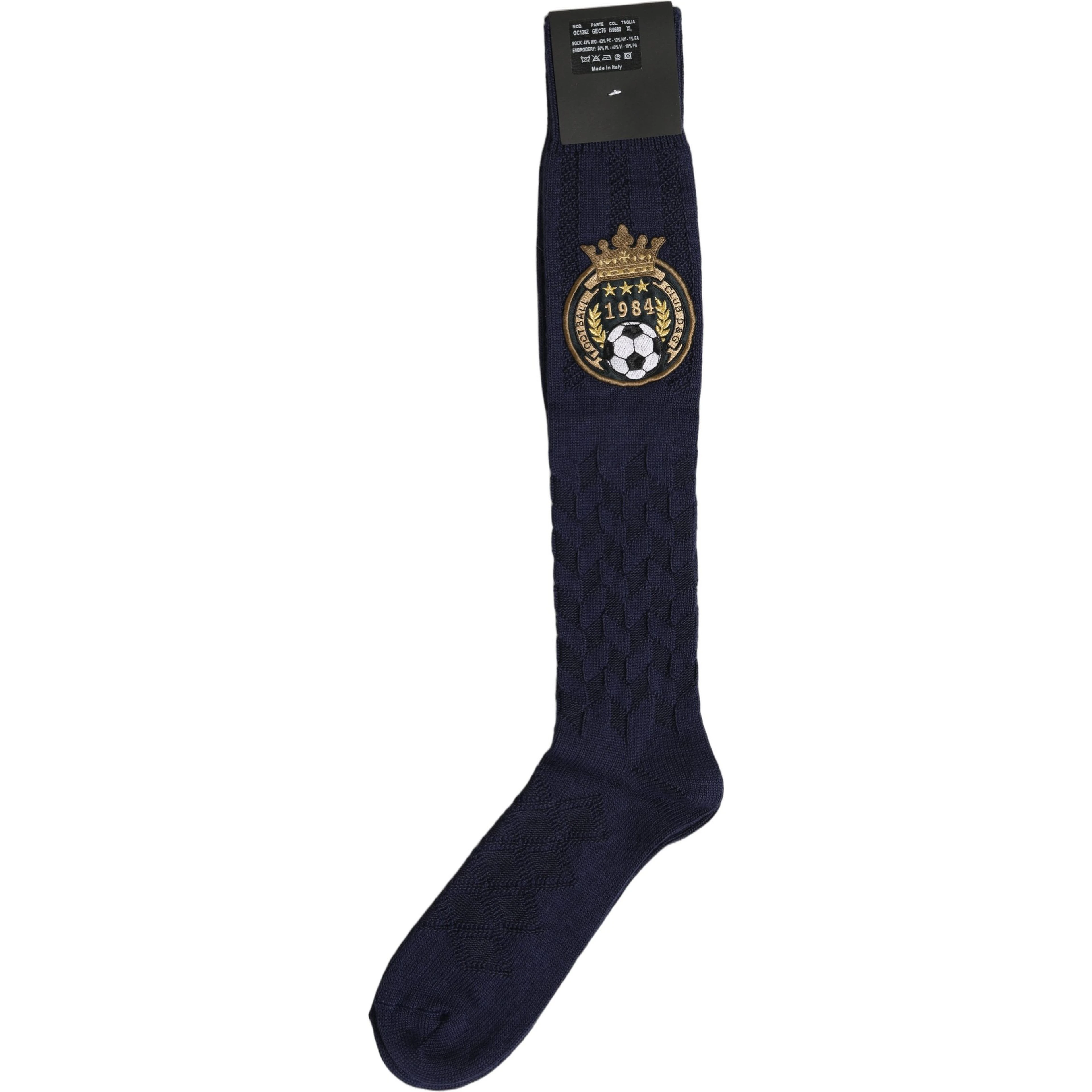 Navy Blue Wool Crest Logo Knee High Accessory Socks
