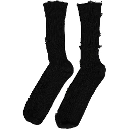Black Cotton Distressed Mid Calf Accessory Socks