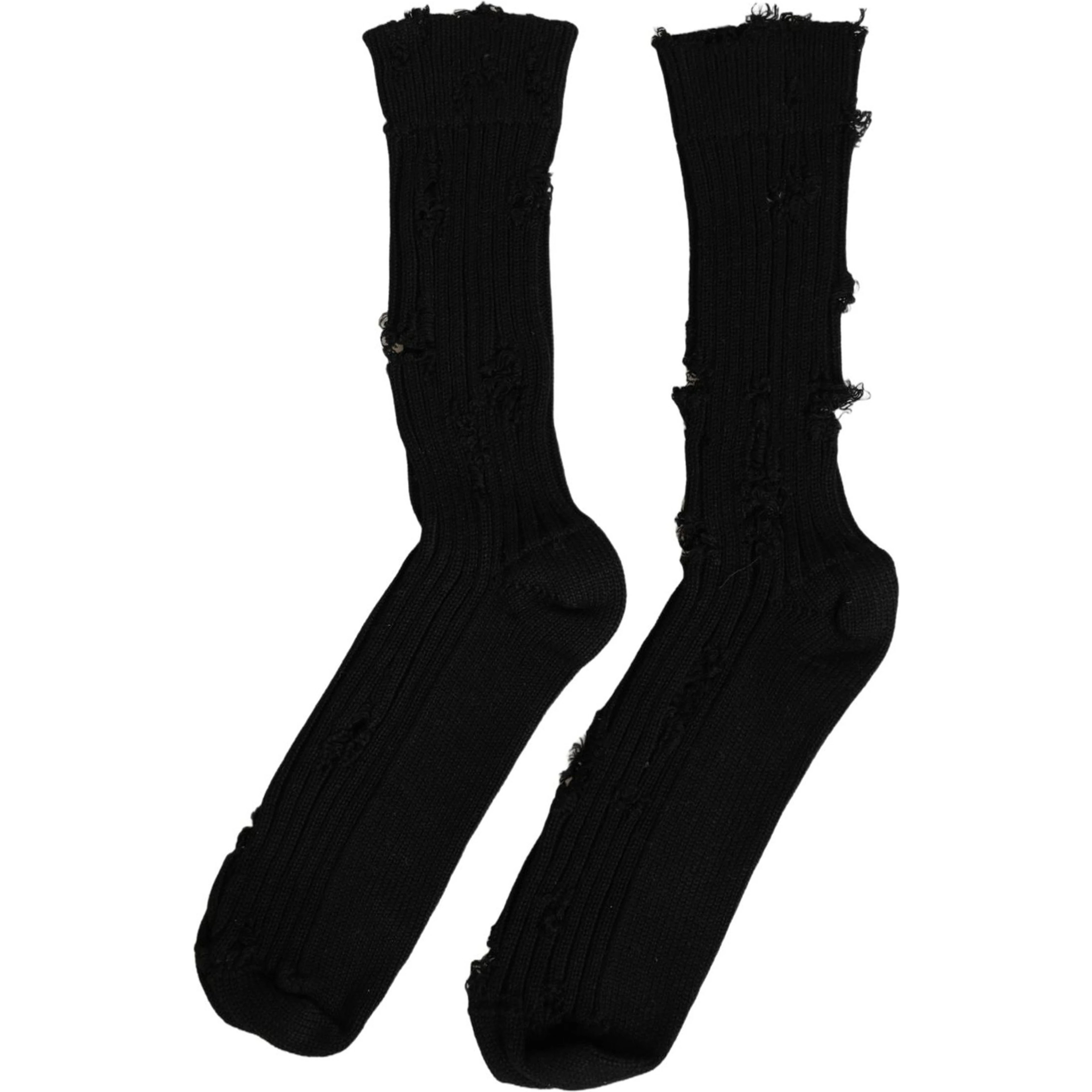 Black Cotton Distressed Mid Calf Accessory Socks