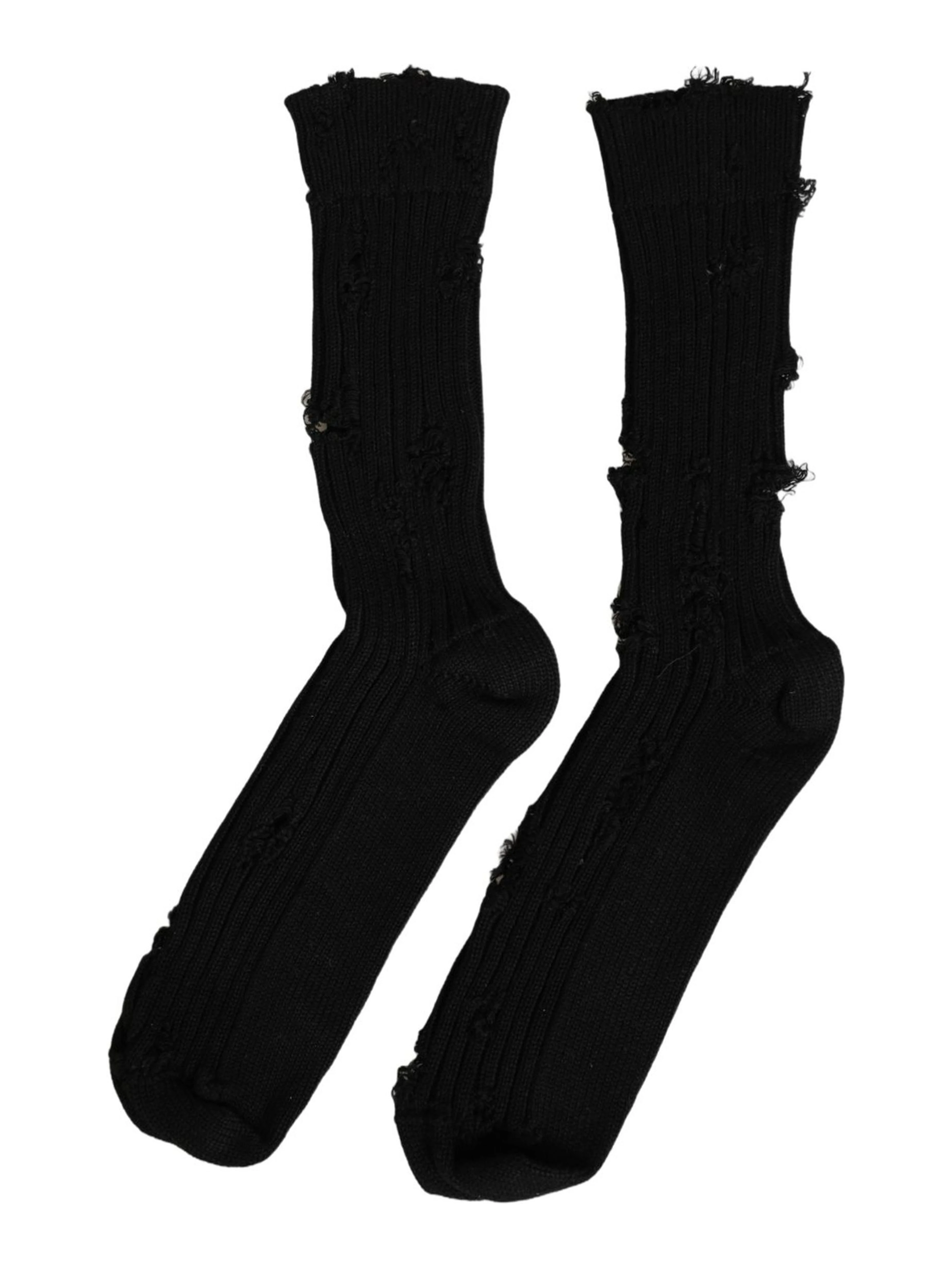 Black Cotton Distressed Mid Calf Accessory Socks