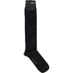Men Black Cotton Polka Dot Over The Calf Socks