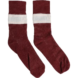 Burgundy White Stripes Cotton Mid Calf Accessory Socks