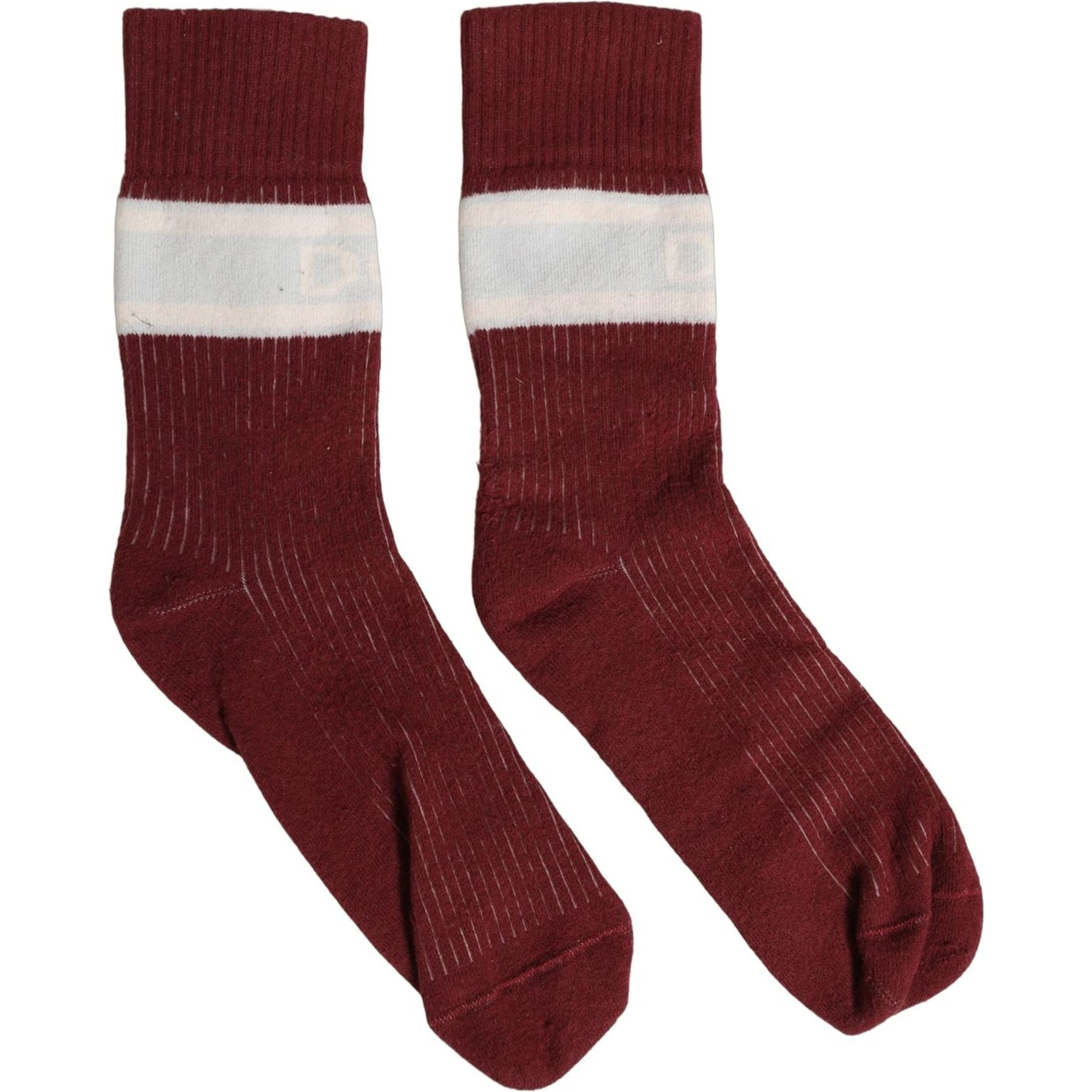 Burgundy White Stripes Cotton Mid Calf Accessory Socks