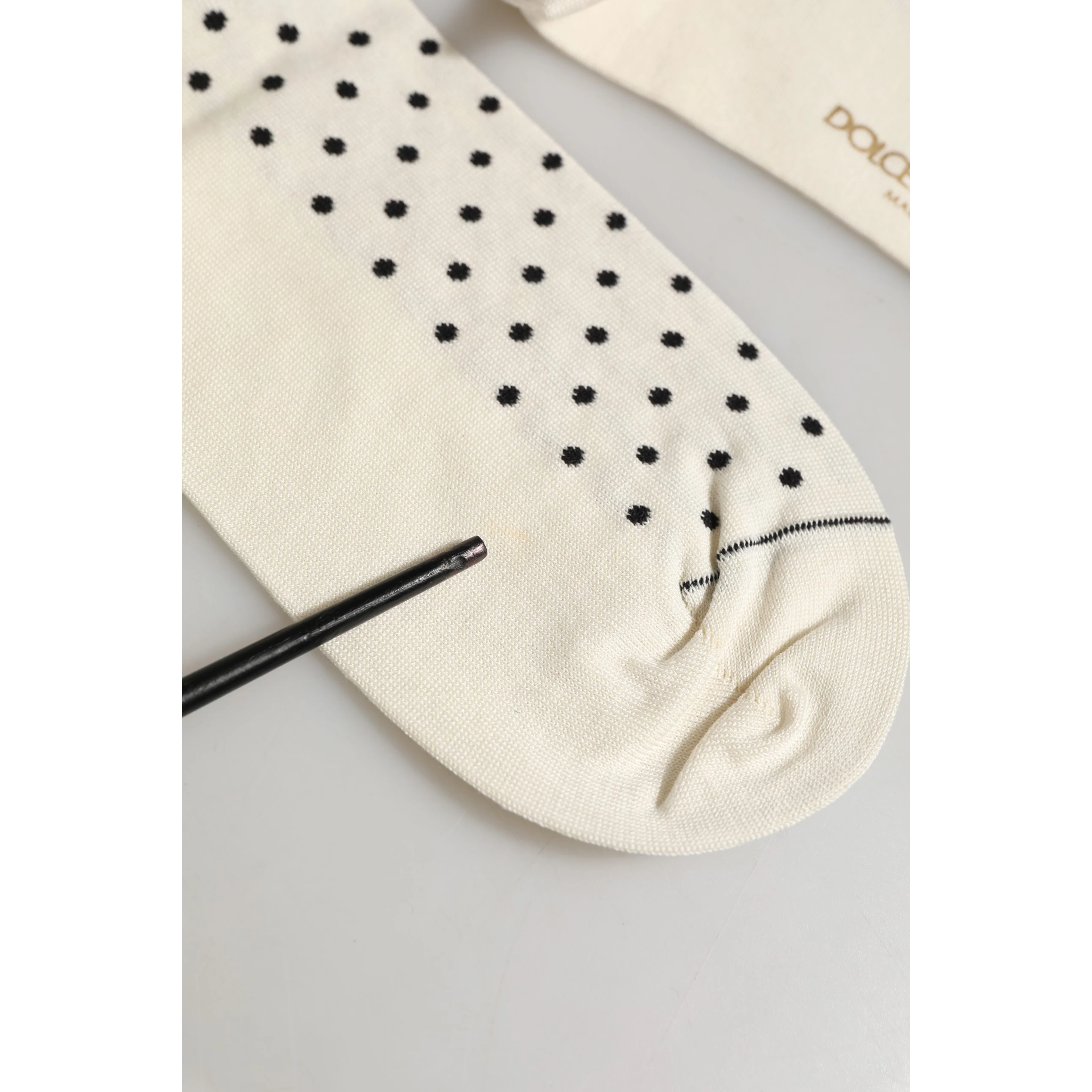 Off White Cotton Polka Dot Mid Calf Accessory Socks