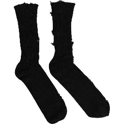 Black Cotton Distressed Mid Calf Accessory Socks