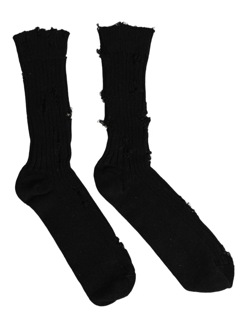 Black Cotton Distressed Mid Calf Accessory Socks