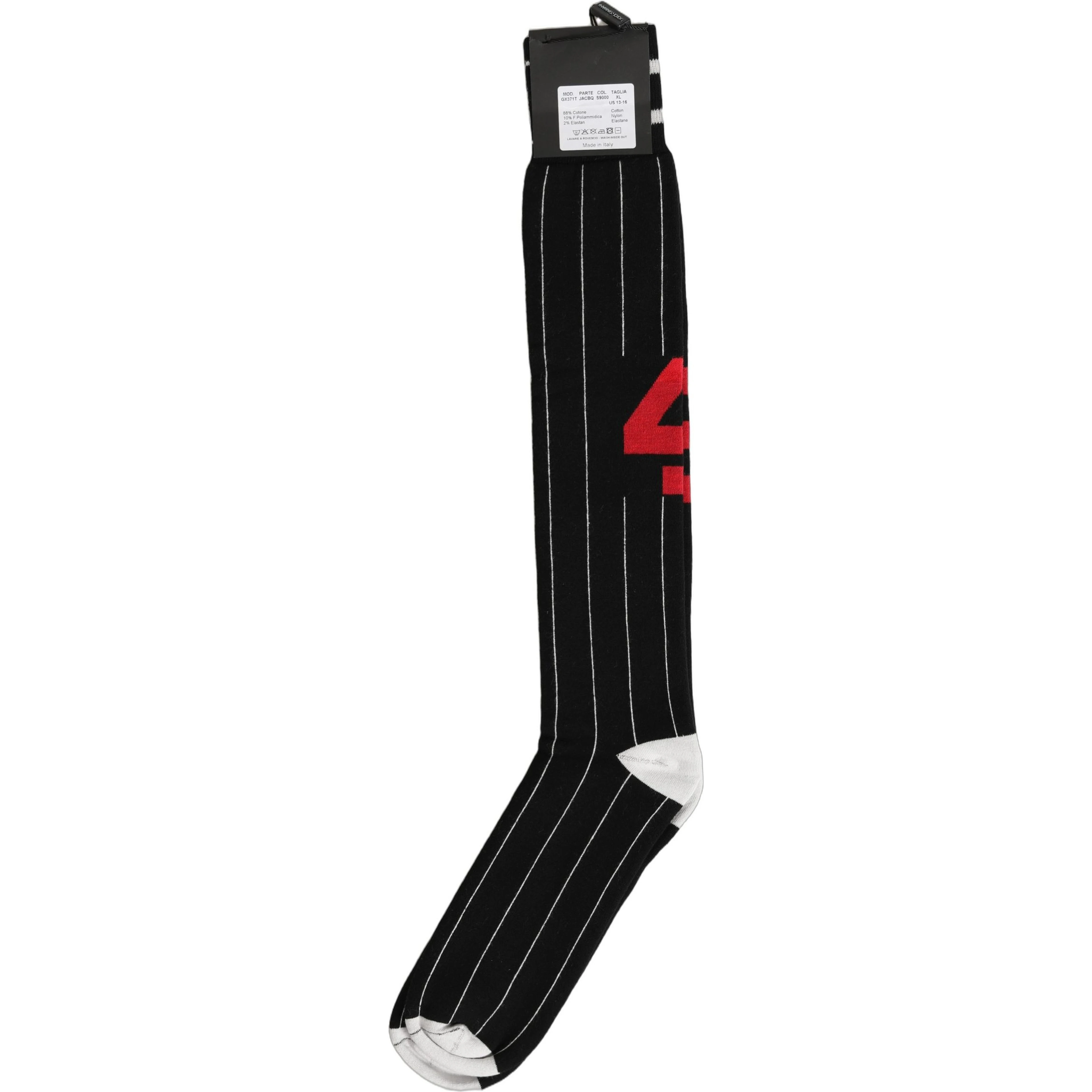 Men Black Pinstripe Logo Knee High Accessory Socks