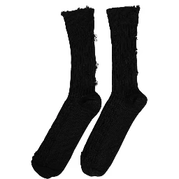 Black Cotton Distressed Mid Calf Accessory Socks