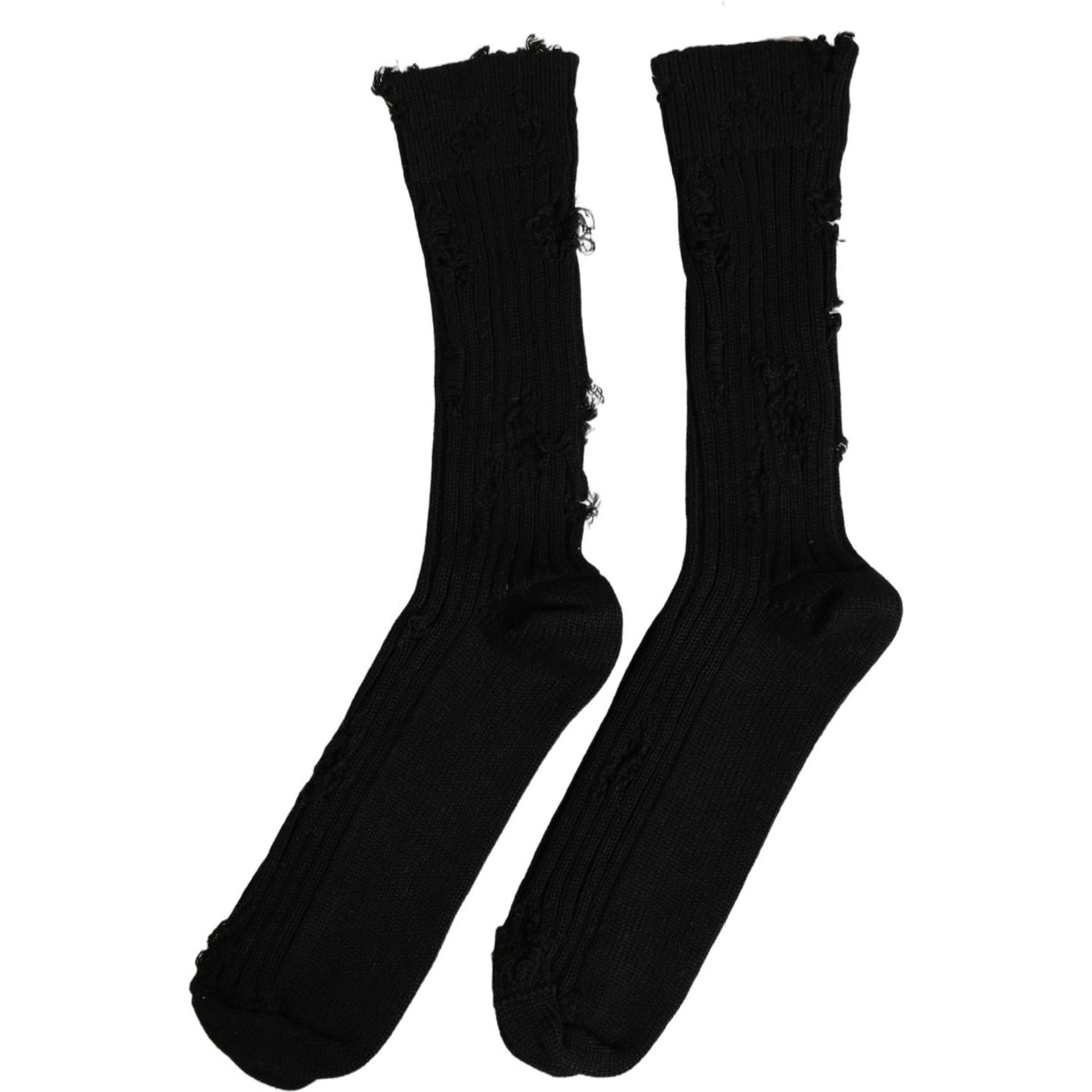 Black Cotton Distressed Mid Calf Accessory Socks