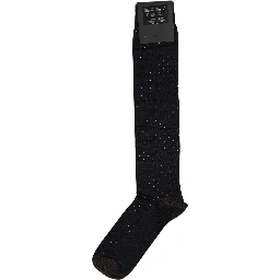 Men Black Cotton Polka Dot Over The Calf Socks