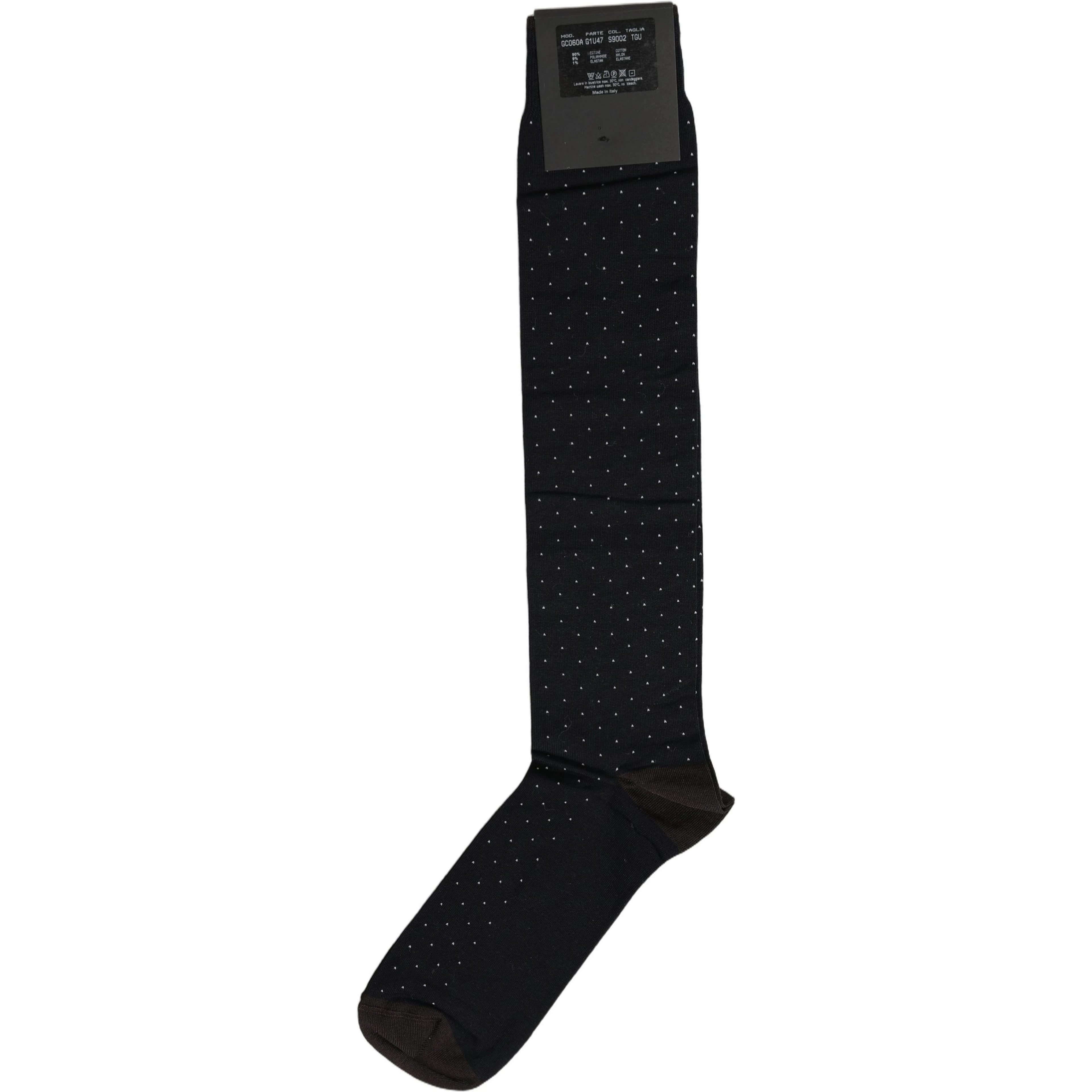 Men Black Cotton Polka Dot Over The Calf Socks