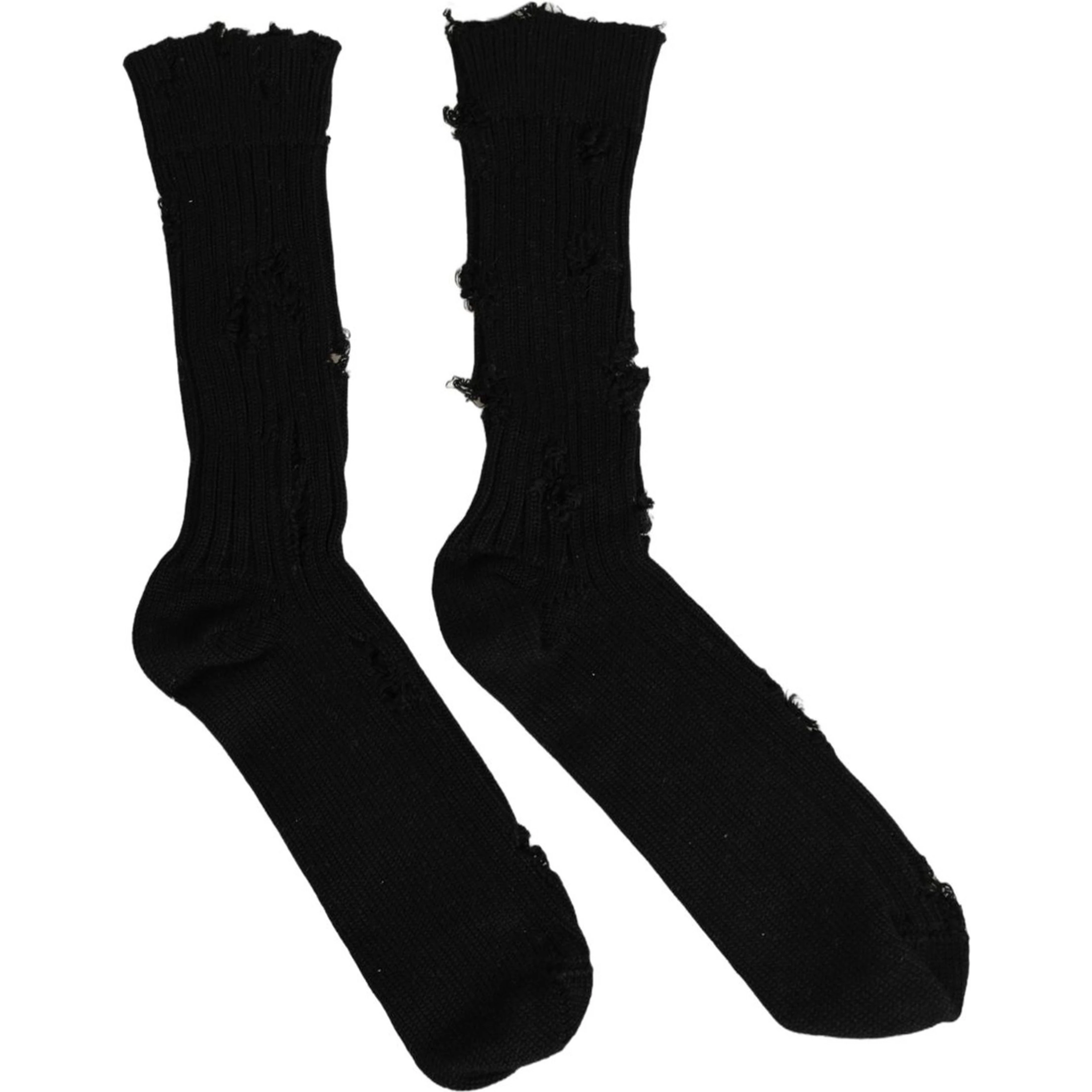 Black Cotton Distressed Mid Calf Accessory Socks