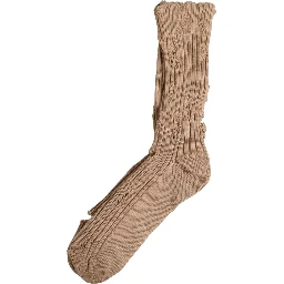 Beige Cotton Distressed Mid Calf Accessory Socks