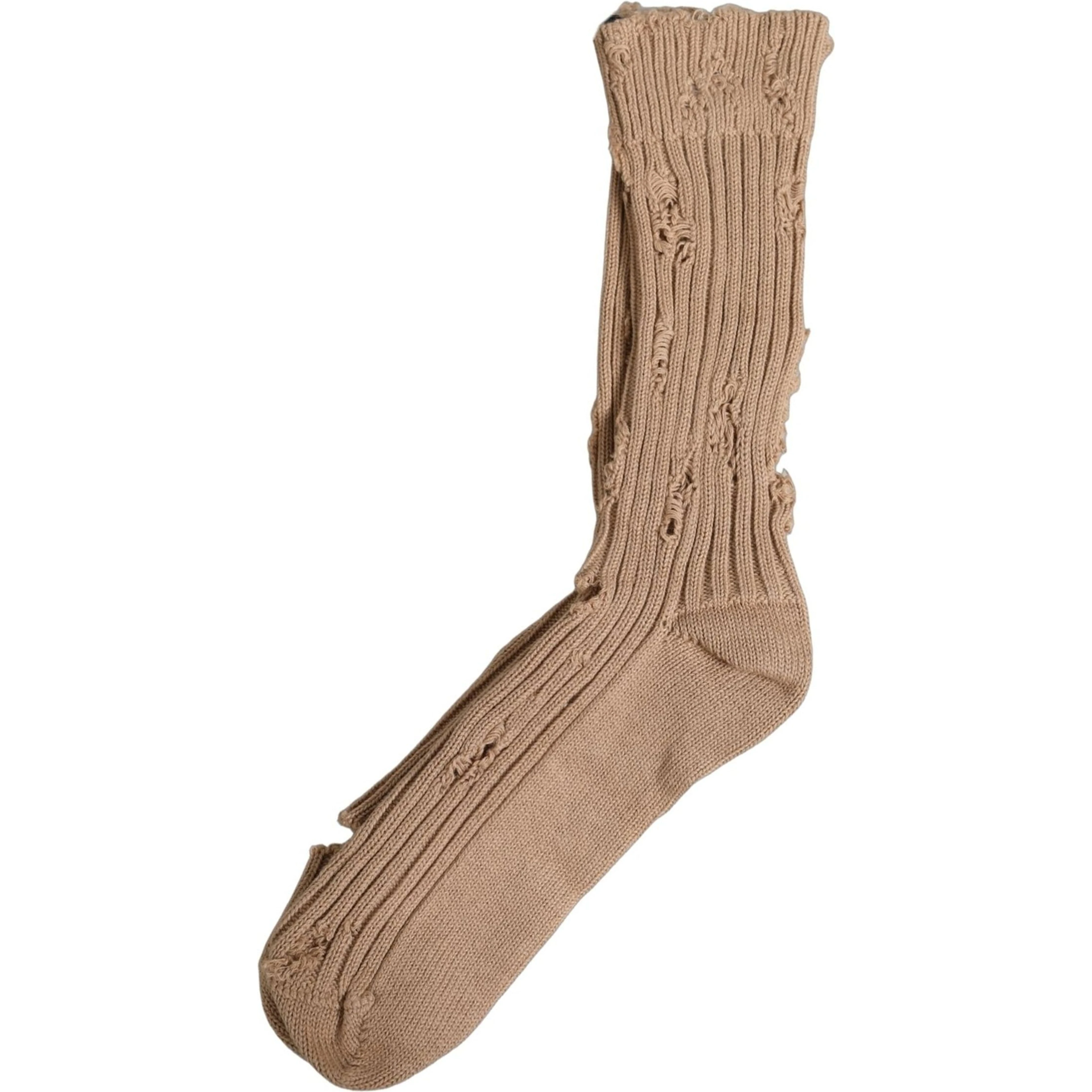 Beige Cotton Distressed Mid Calf Accessory Socks
