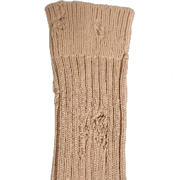 Beige Cotton Distressed Mid Calf Accessory Socks