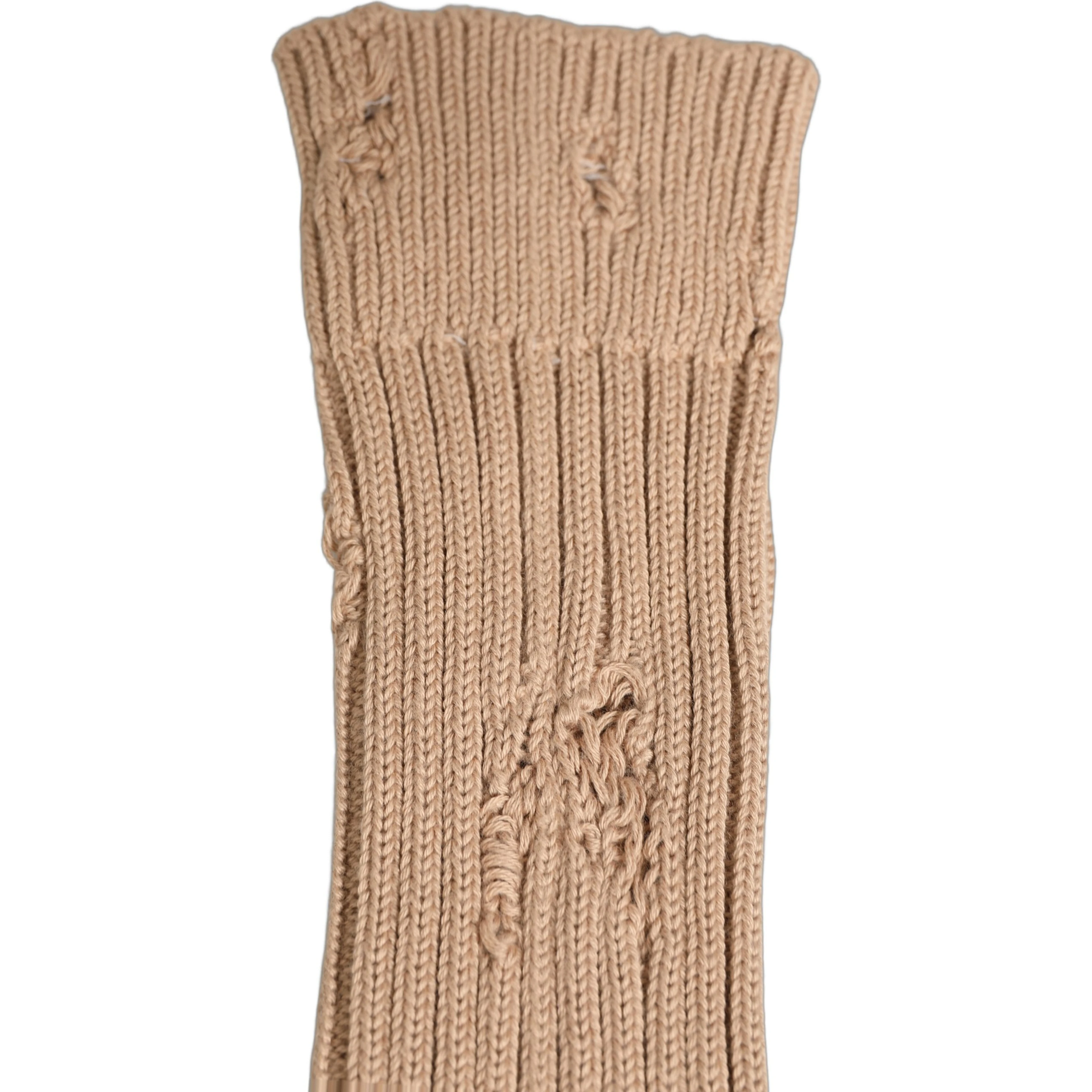 Beige Cotton Distressed Mid Calf Accessory Socks
