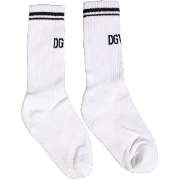 Men White DGVIB3 Cotton Mid Calf Accessory Socks