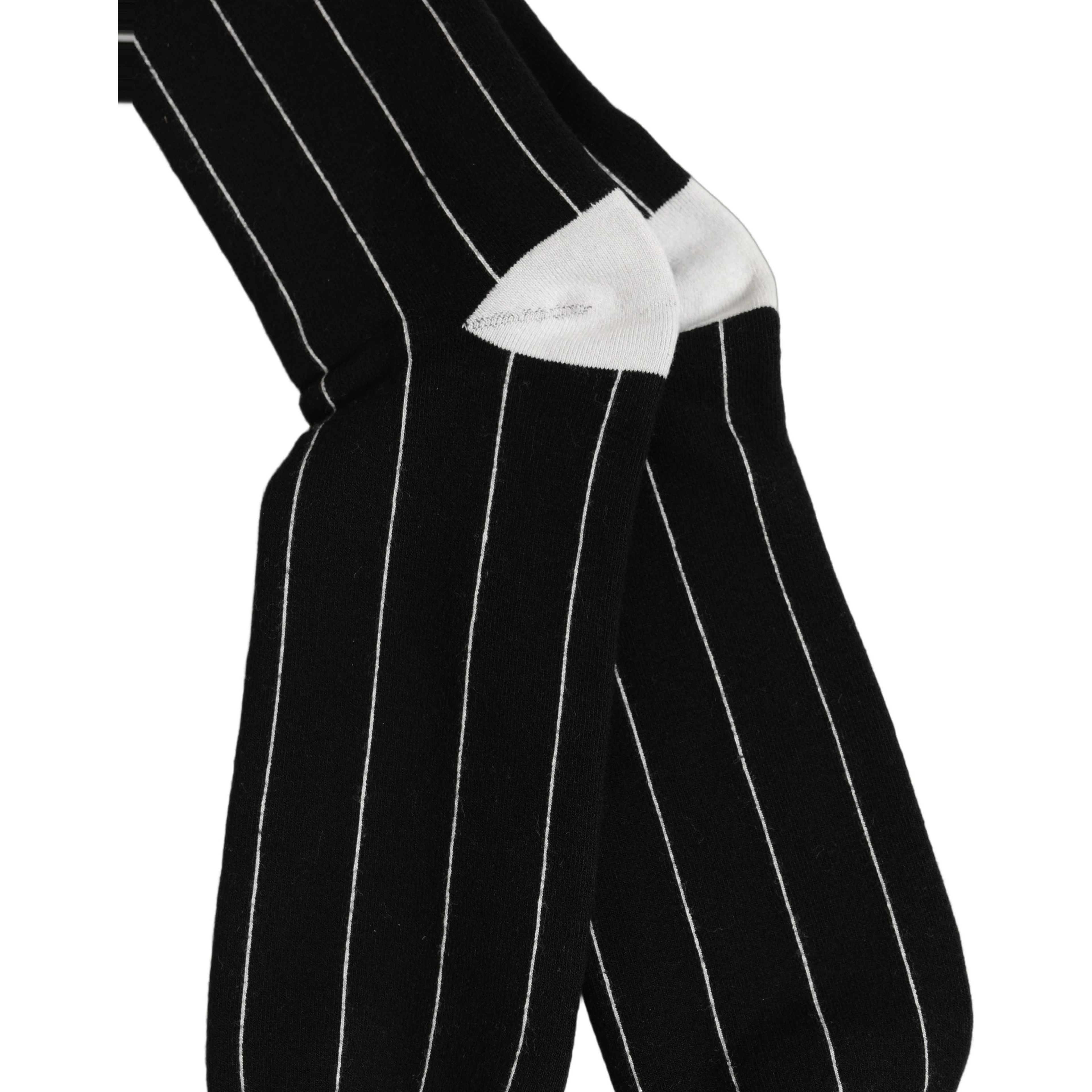 Men Black Pinstripe Logo Knee High Accessory Socks