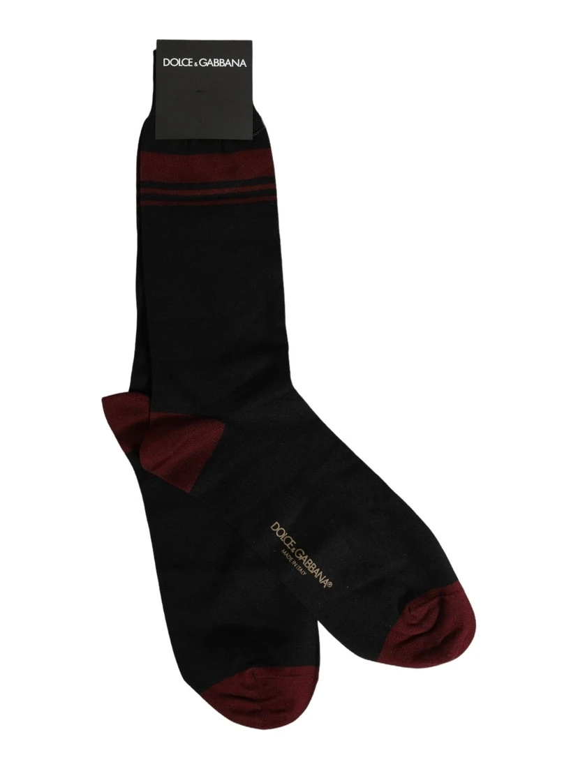 Men Burgundy Black Logo Mid Calf Accessory Socks