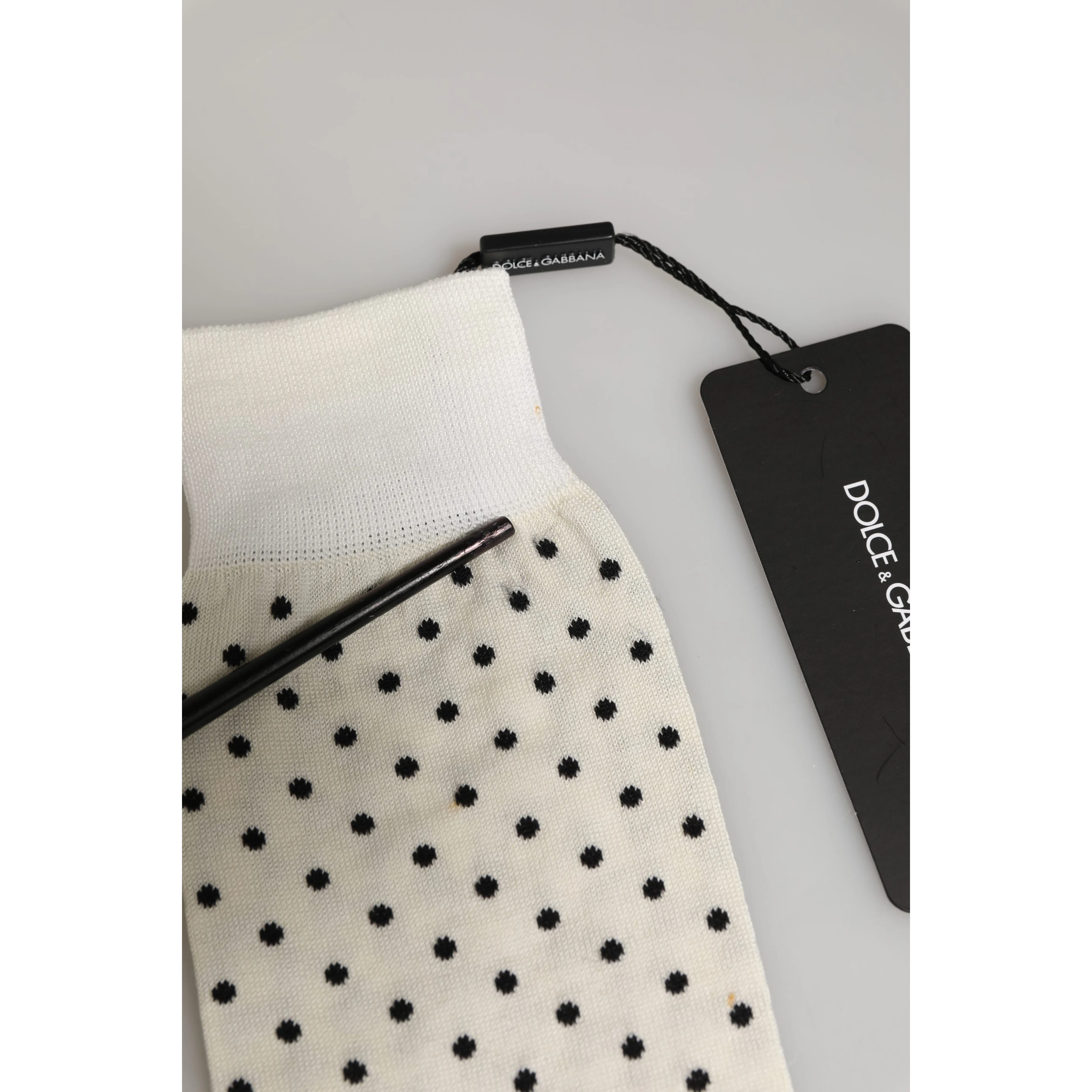 Off White Cotton Polka Dot Mid Calf Accessory Socks
