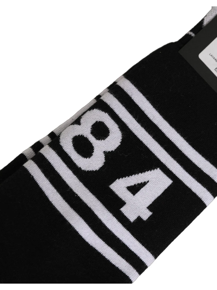 Black White Logo Stripes Mid Calf Accessory Socks