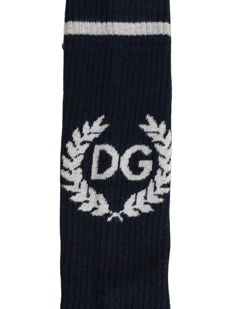 Men Navy Blue DG Logo Mid Calf Accessory Socks