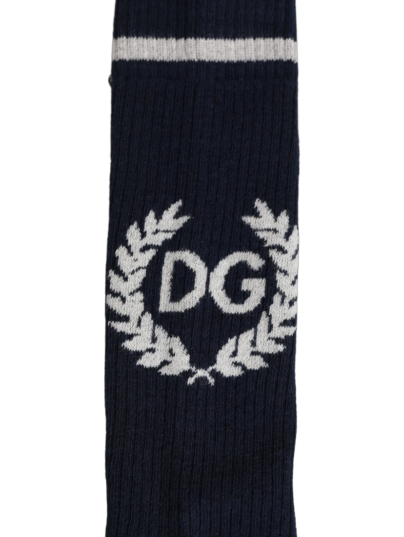 Men Navy Blue DG Logo Mid Calf Accessory Socks