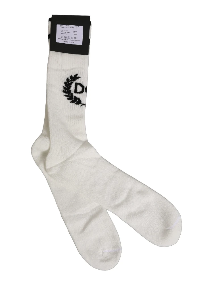 White Cotton DG Logo Mid Calf Accessory Socks
