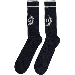 Men Navy Blue DG Logo Mid Calf Accessory Socks