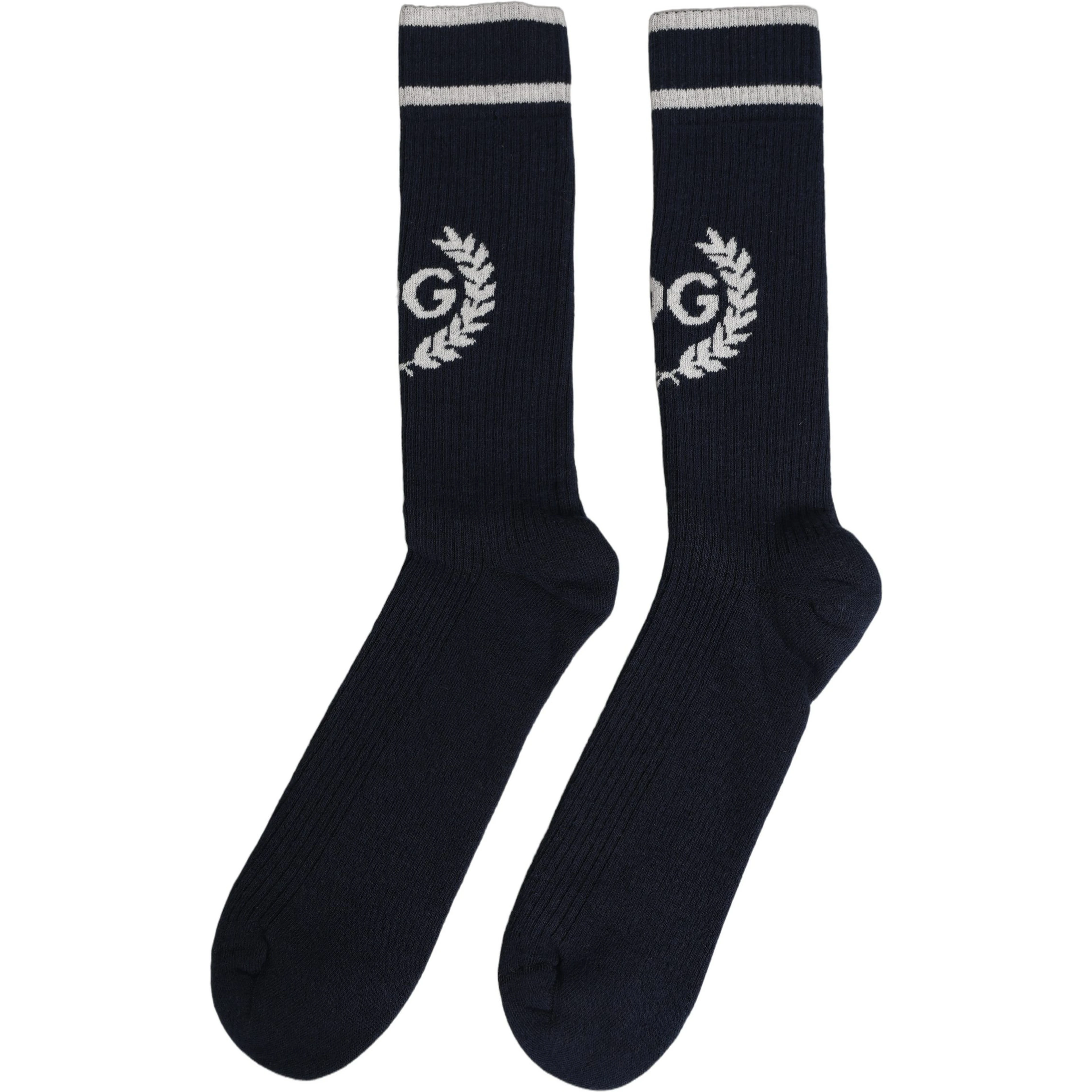 Men Navy Blue DG Logo Mid Calf Accessory Socks