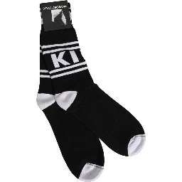Black White Logo Stripes Mid Calf Accessory Socks