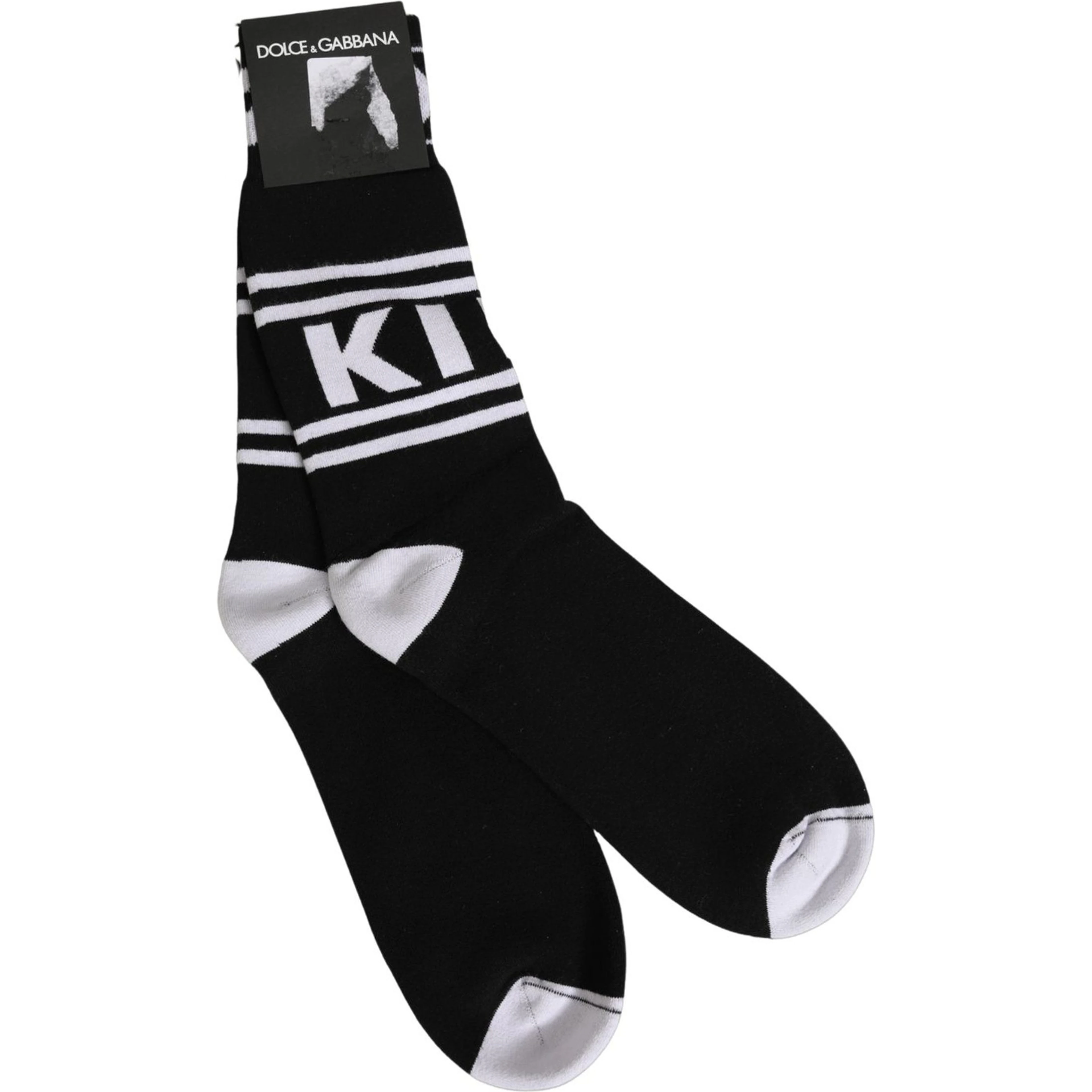 Black White Logo Stripes Mid Calf Accessory Socks