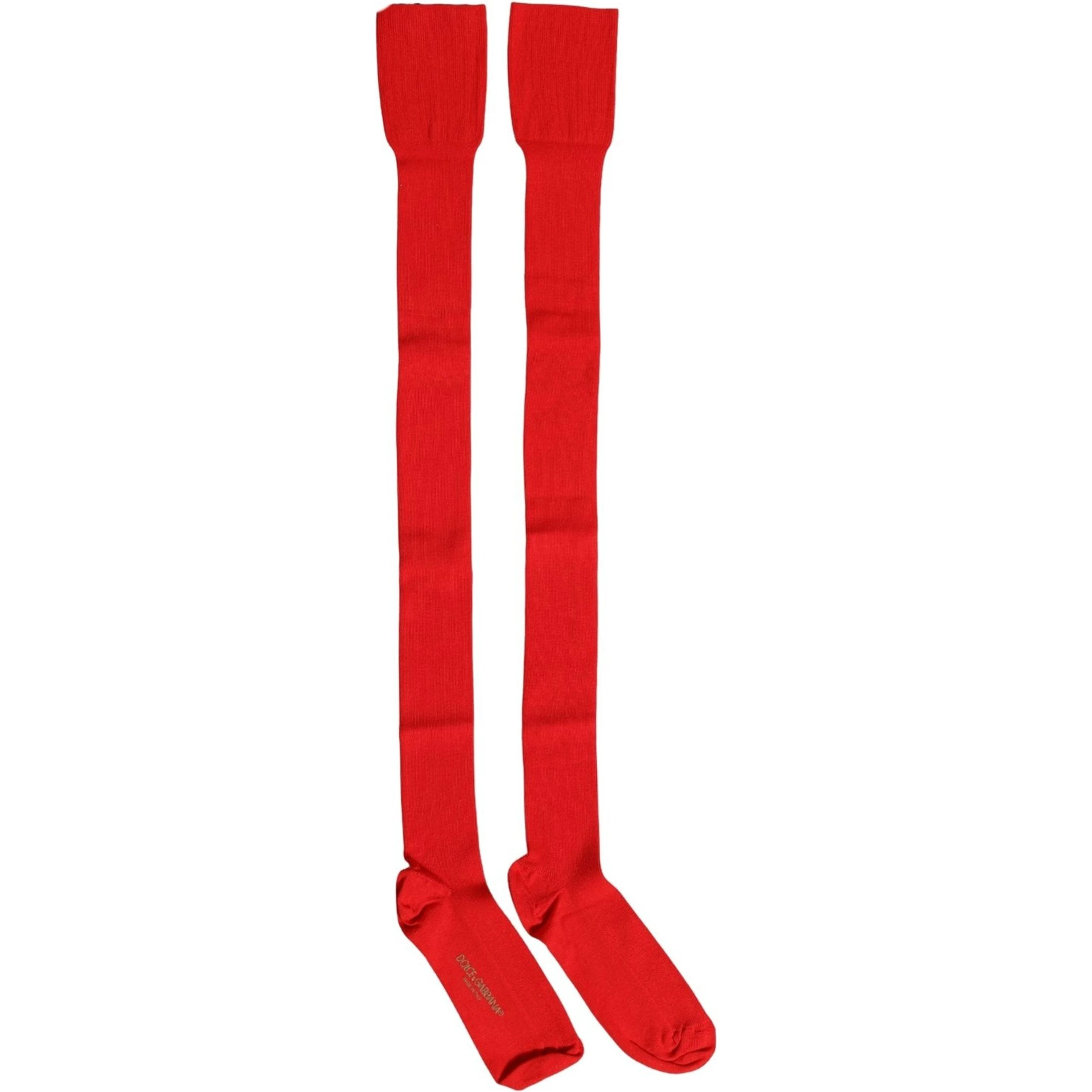 Men Red Logo Thigh High Ribbed Accessory Socks