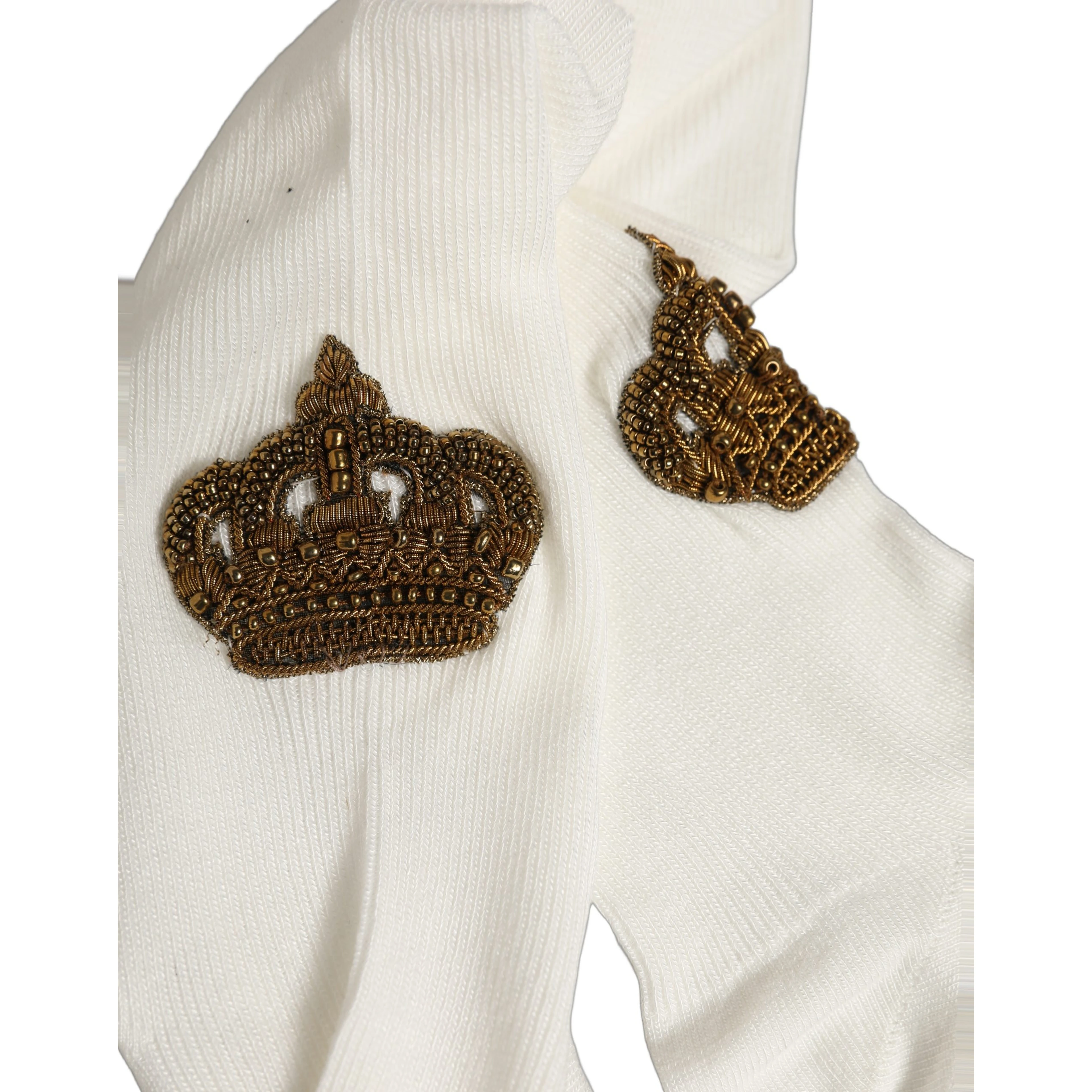 White Crown Embroidery Knee High Accessory Socks