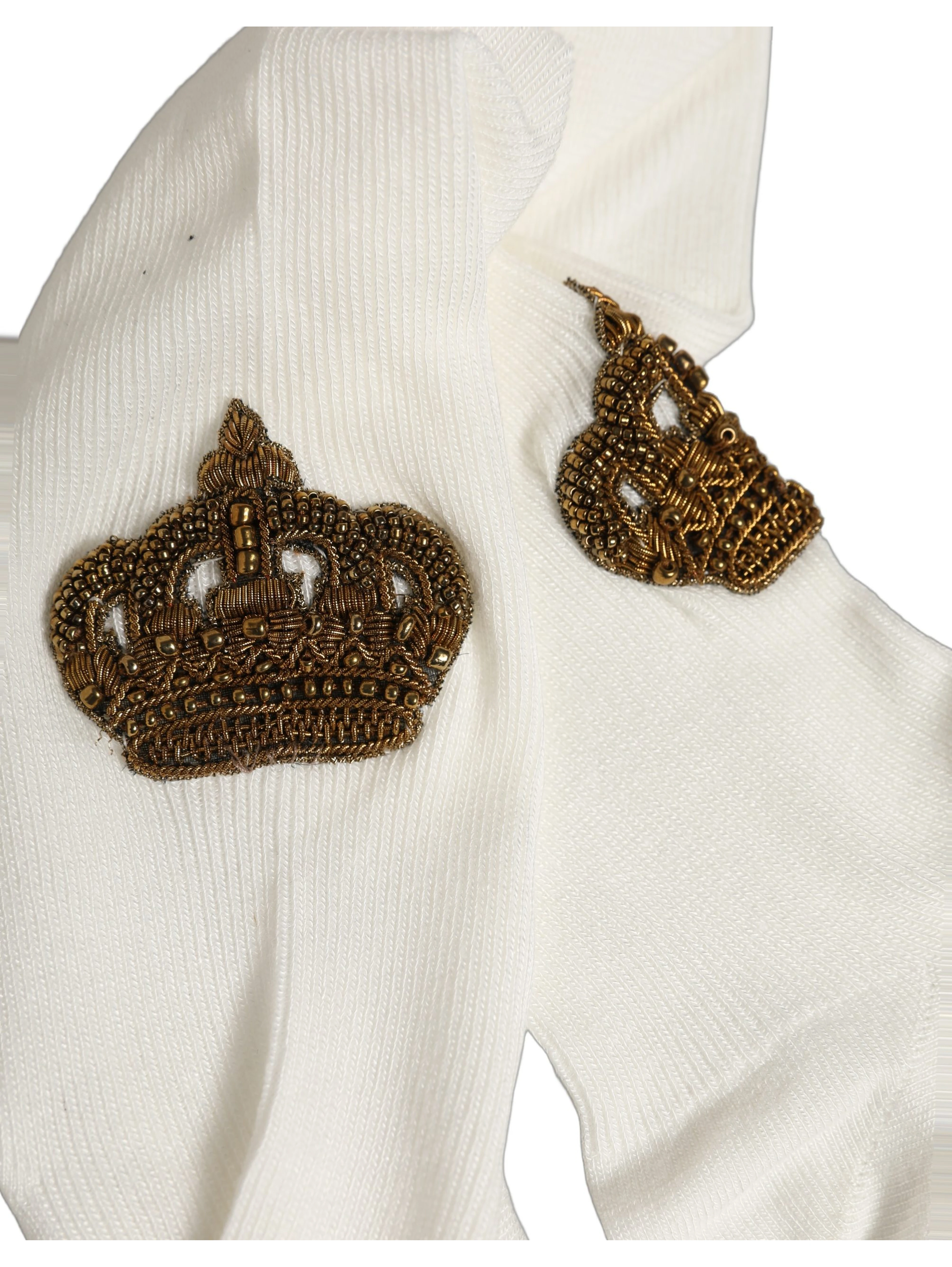 White Crown Embroidery Knee High Accessory Socks