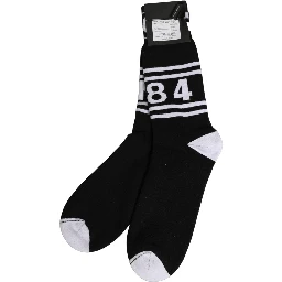 Black White Logo Stripes Mid Calf Accessory Socks
